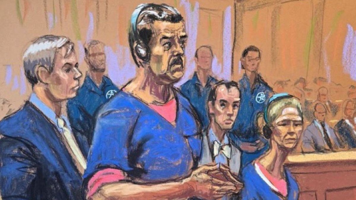 Boceto judicial de Nicolás Maduro y Cilia Flores durante audiencia en tribunal de Nueva York